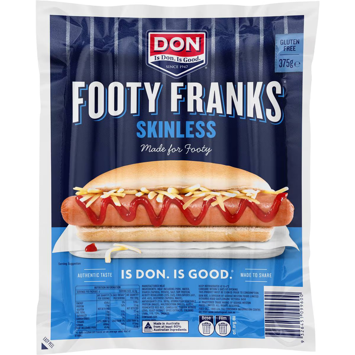 Famous Football Hot Dogs Skinless | 375g | Don | YG-112328-MC-980819