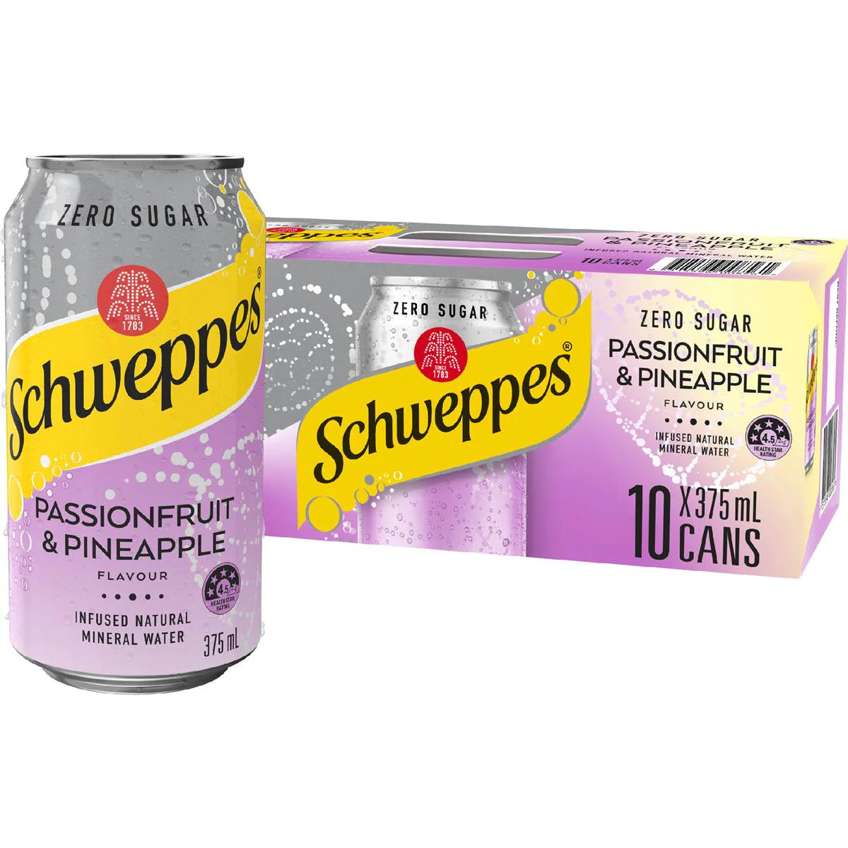 Zero Sugar Sparkling Mineral Water Passionfruit Pineapple | 375ml x 10 Pack | Schweppes | YG-111549-MC-975737