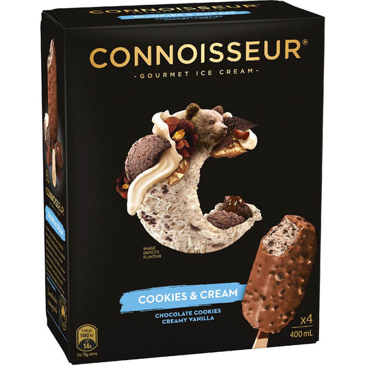 Gourmet Ice Cream Cookies & Cream Sticks | 4 Pack | Connoisseur | YG-113050-MC-980239