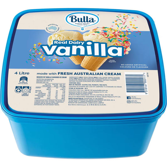 Ice Cream Vanilla Tub | 4l | Bulla | YG-113038-MC-980180