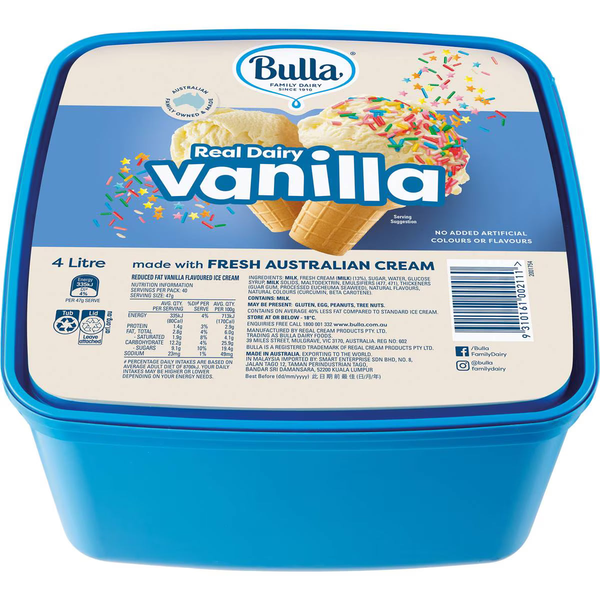 Ice Cream Vanilla Tub | 4l | Bulla | YG-113038-MC-980180