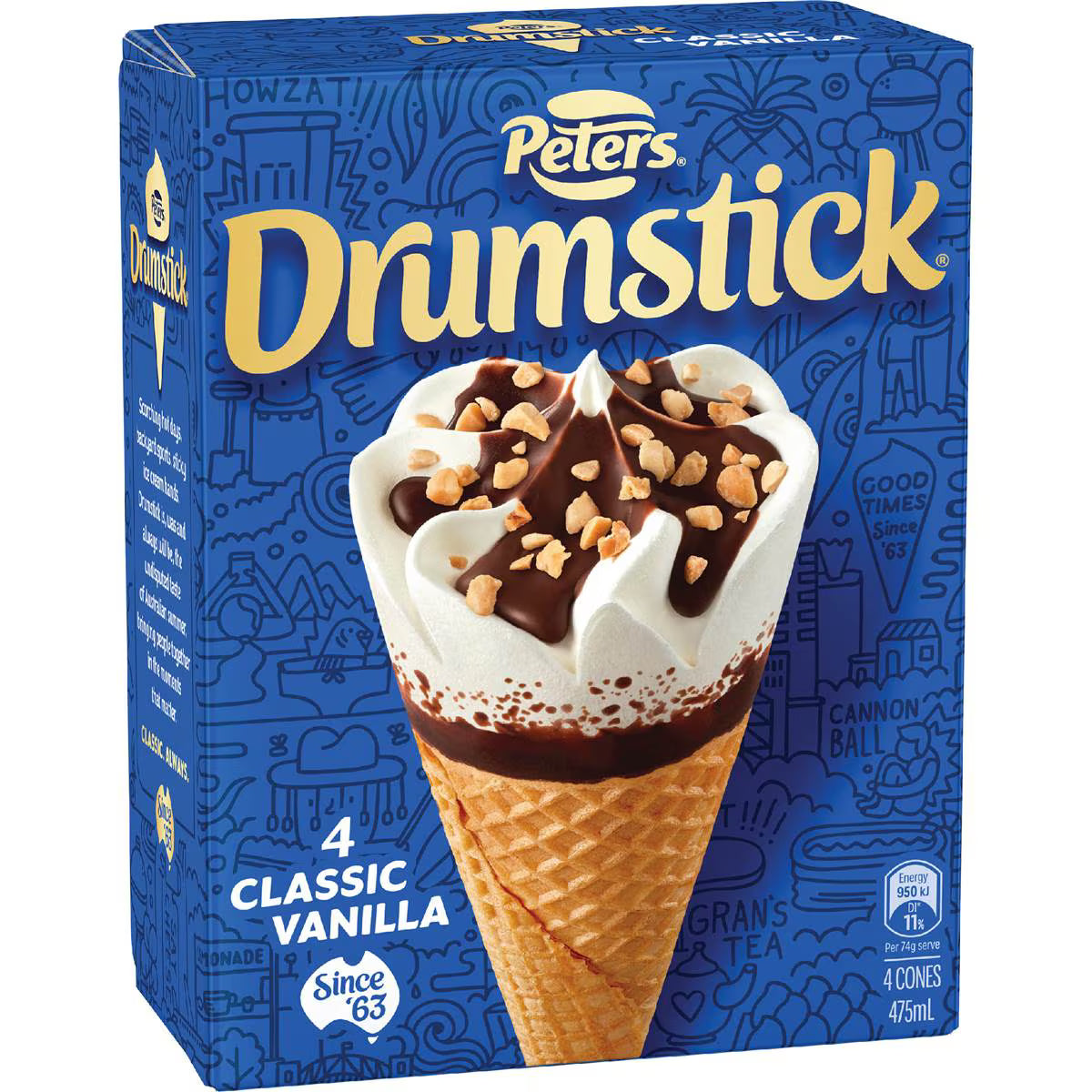 Drumstick Ice Cream Vanilla | 4 Pack | Peters | YG-113045-MC-980231