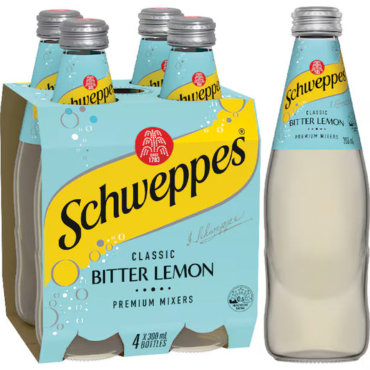 Bitter Lemon Soft Drink Mixer Glass Bottle Multipack | 300ml x 4 Pack | Schweppes | YG-006371-MC-975929