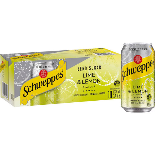 Zero Sugar Lime & Lemon Sparkling Mineral Water Cans | 375ml x 10 Pack | Schweppes | YG-112496-MC-975734