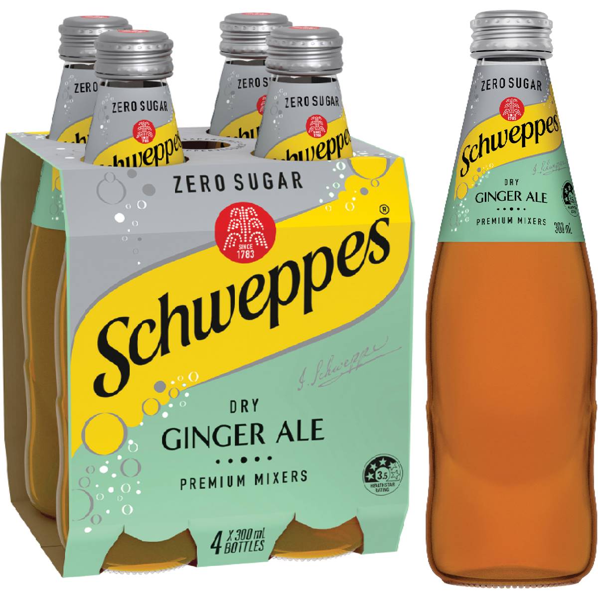 Zero Sugar Dry Ginger Ale Soft Drink Mixer Glass Multipack | 300ml x 4 Pack | Schweppes | YG-111559-MC-975931