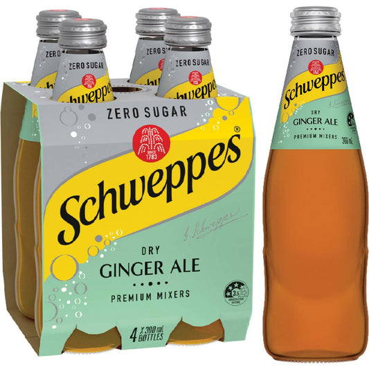 Zero Sugar Dry Ginger Ale Soft Drink Mixer Glass Multipack | 300ml x 4 Pack | Schweppes | YG-111559-MC-975931