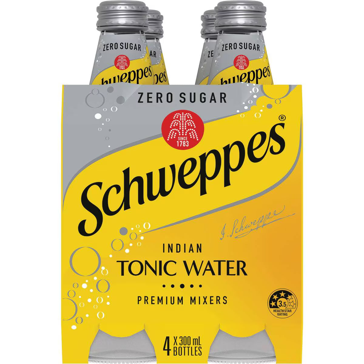 Zero Sugar Indian Tonic Water Glass Bottle | 300ml x 4 Pack | Schweppes | YG-006608-WW-135863