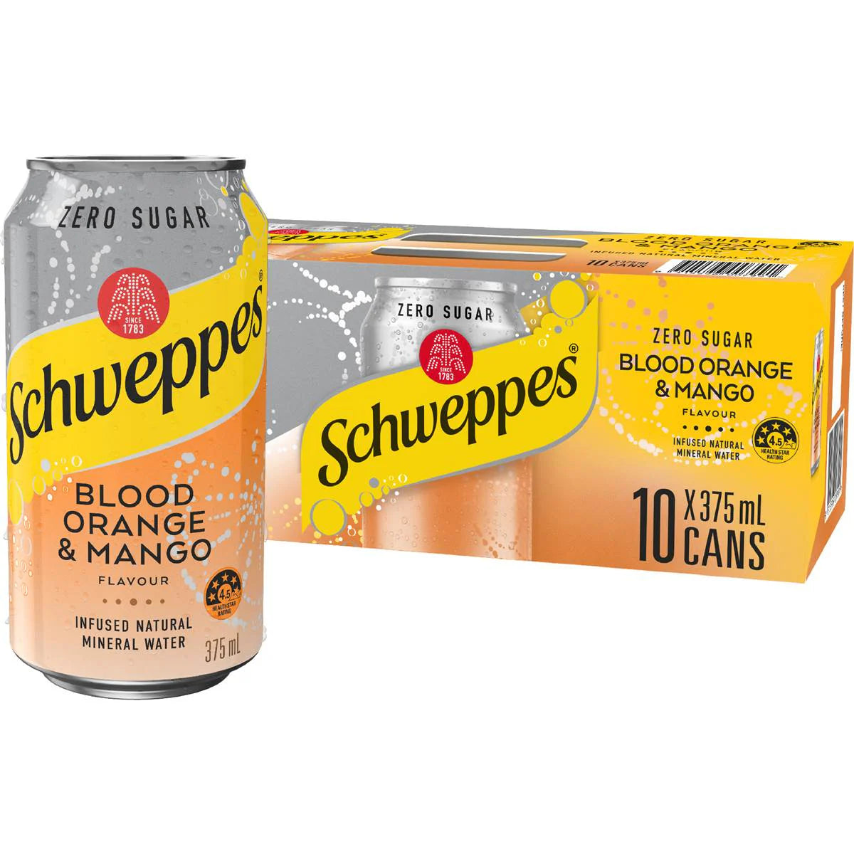 Zero Sugar Blood Orange Mango Sparkling Mineral Water Cans | 375ml x 10 Pack | Schweppes | YG-111548-MC-975735