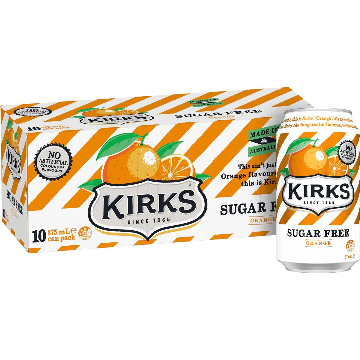 Zero Sugar Orange Soft Drink Cans | 375ml x 10 Pack | Kirks | YG-111545-MC-975718