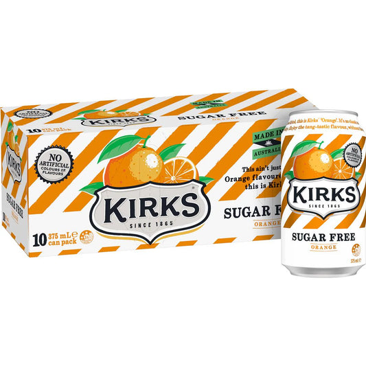 Zero Sugar Orange Soft Drink Cans | 375ml x 10 Pack | Kirks | YG-111545-MC-975718
