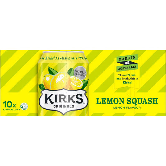 Lemon Squash Soft Drink Cans | 375ml x 10 Pack | Kirks | YG-112487-MC-975716
