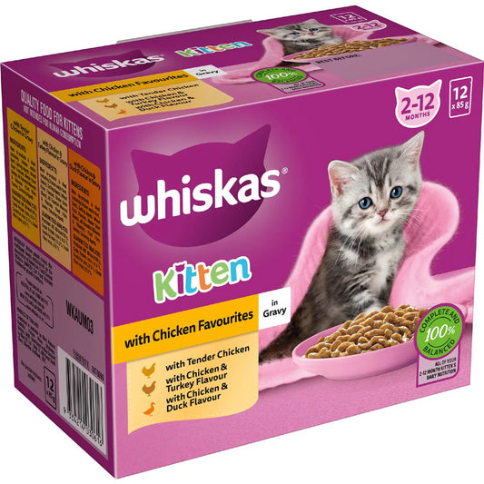 Kitten Wet Cat Food Chicken In Gravy Pouch | 85g x 12 Pack | Whiskas | YG-112981-MC-978813