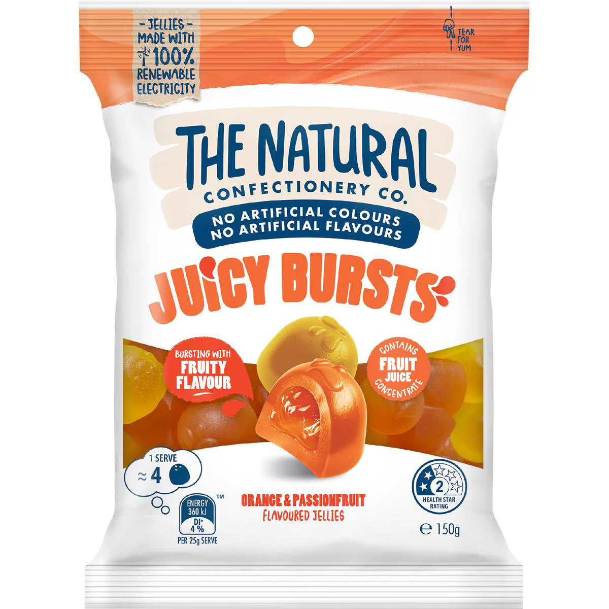 Juicy Bursts Lollies Orange & Passionfruit | 150g | The Natural Confectionery Co. | YG-112591-MC-977041