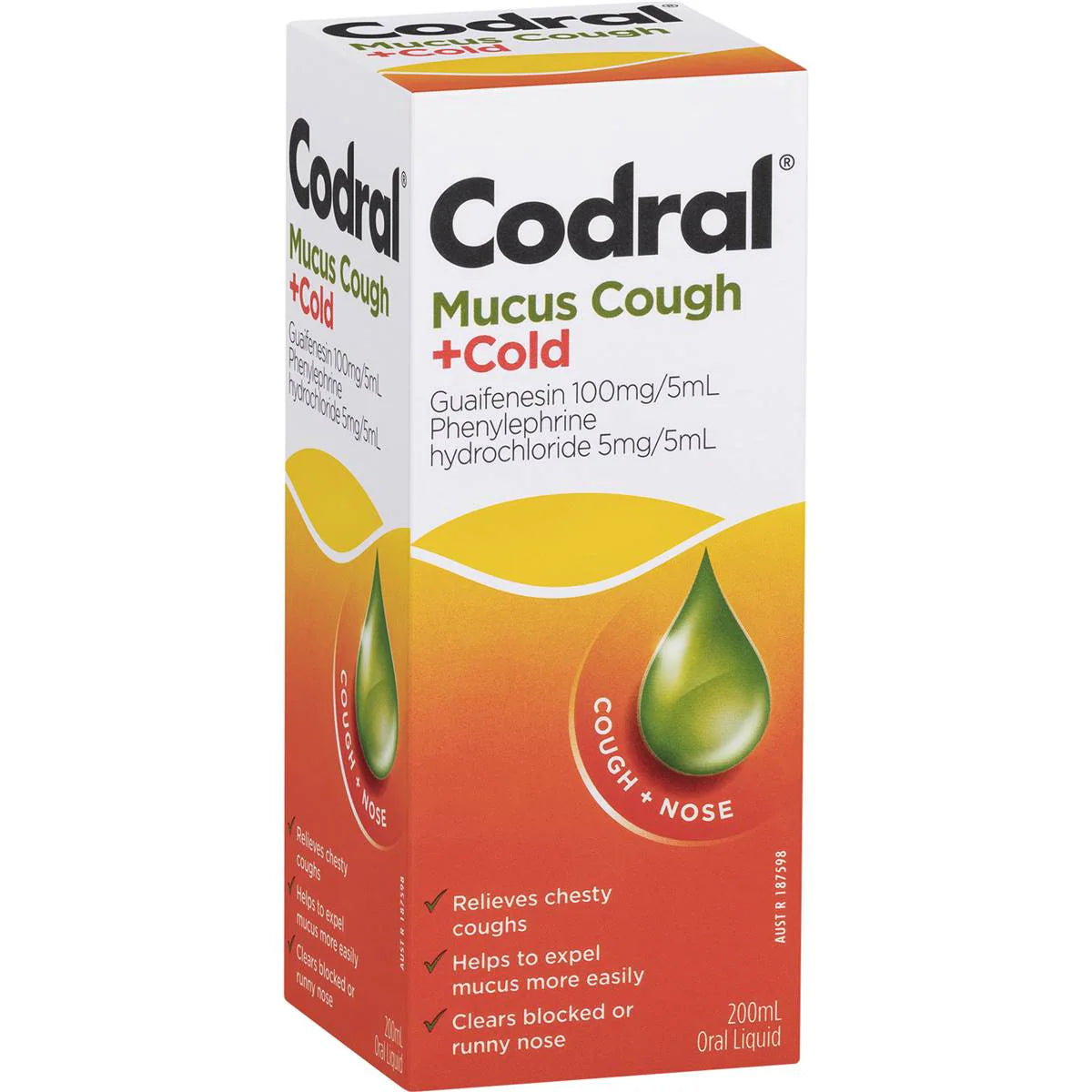 Mucus Cough Cold Liquid Raspberry Flavour | 200ml | Codral | YG-007878-MC-978007