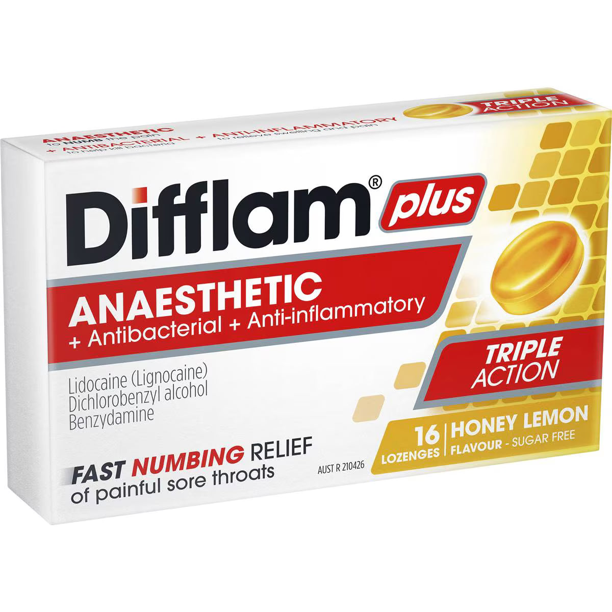 Plus Sore Throat Lozenges Honey Anaesthetic | 16 Pack | Difflam | YG-111634-MC-976908