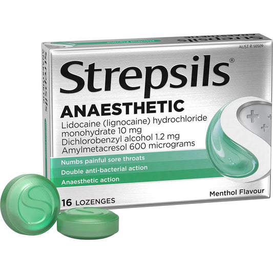 Plus Anaesthetic Sore Throat Numbing Pain Relief Lozenges | 16 Pack | Strepsils | YG-111632-MC-976906