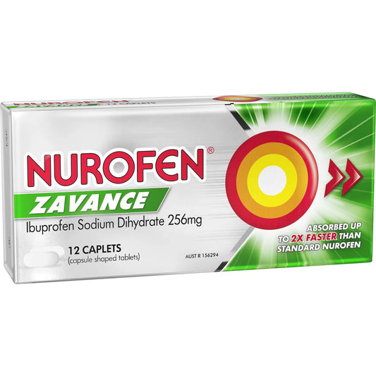 Zavance Fast Pain Relief Caplets 256mg Ibuprofen | 12 Pack | Nurofen | YG-112794-MC-978014