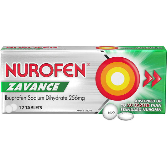 Zavance Fast Pain Relief Tablets 256mg Ibuprofen | 12 Pack | Nurofen | YG-112795-MC-978015