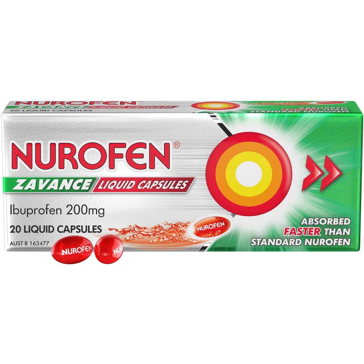 Zavance Fast Pain Relief Liquid Capsules Ibuprofen | 20 Pack | Nurofen | YG-111947-MC-978019