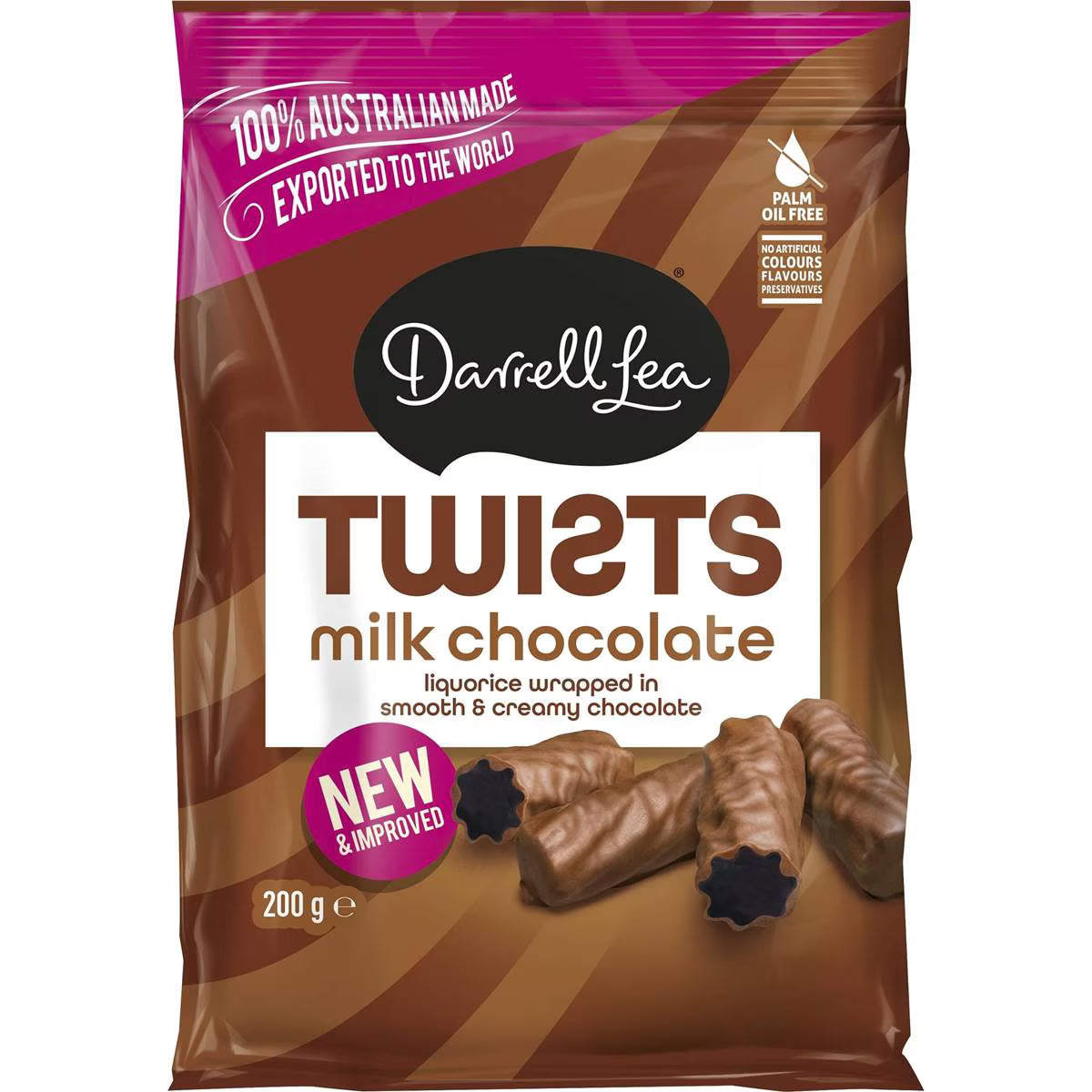 Milk Chocolate Coated Original Liquorice Twists | 200g | Darrell Lea | YG-112601-MC-977095