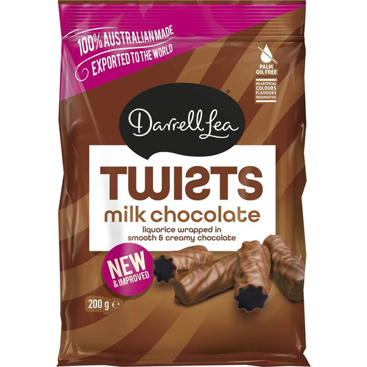 Milk Chocolate Coated Original Liquorice Twists | 200g | Darrell Lea | YG-112601-MC-977095