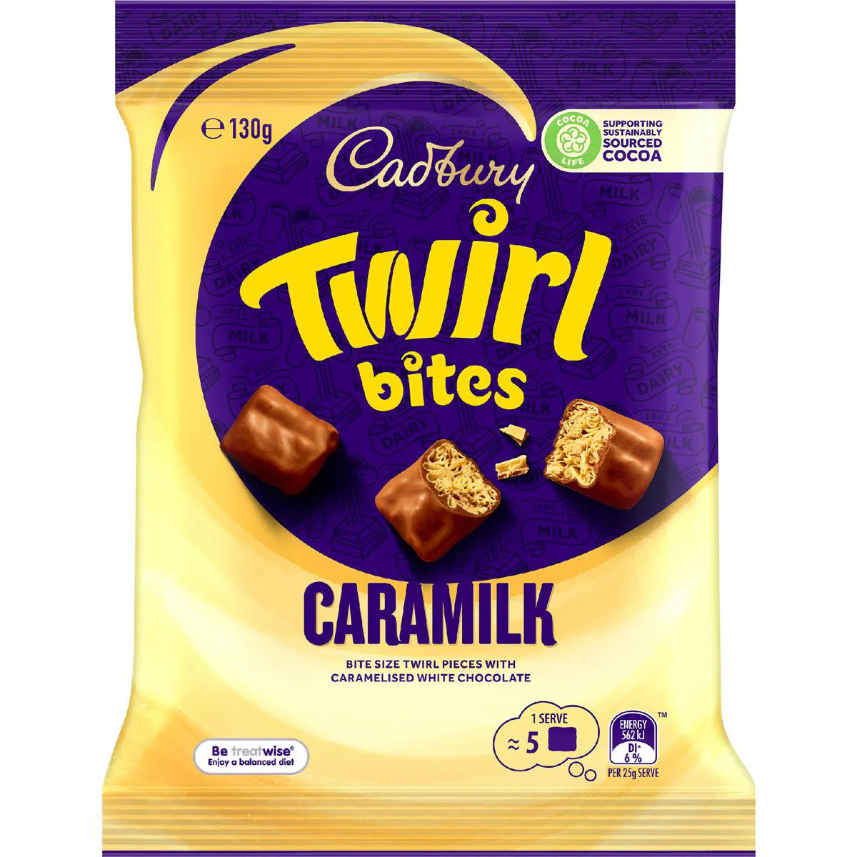 Caramilk Twirl Milk Chocolate Bites Snack & Share Bag | 130g | Cadbury | YG-111792-MC-977566