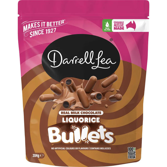 Milk Chocolate Liquorice Bullets | 204g | Darrell Lea | YG-112599-MC-977093