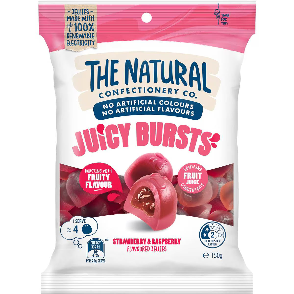 Juicy Bursts Lollies Strawberry & Raspberry | 150g | The Natural Confectionery Co. | YG-111667-MC-977042