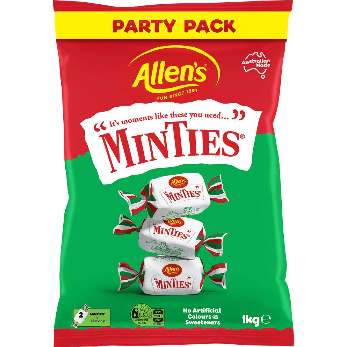 Minties Mint Chewy Lollies Bulk Bag | 1kg | Allen's | YG-111629-MC-976882
