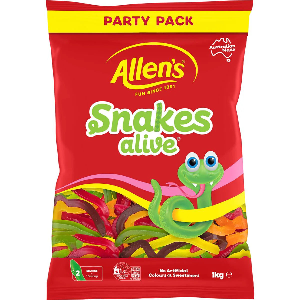 Snakes Alive Lollies Bulk Bag | 1kg | Allen's | YG-111630-MC-976884