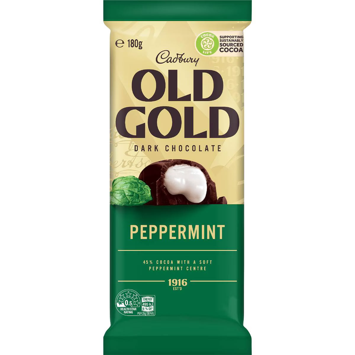 Old Gold Peppermint Dark Chocolate Block | 180g | Cadbury | YG-111773-MC-977524