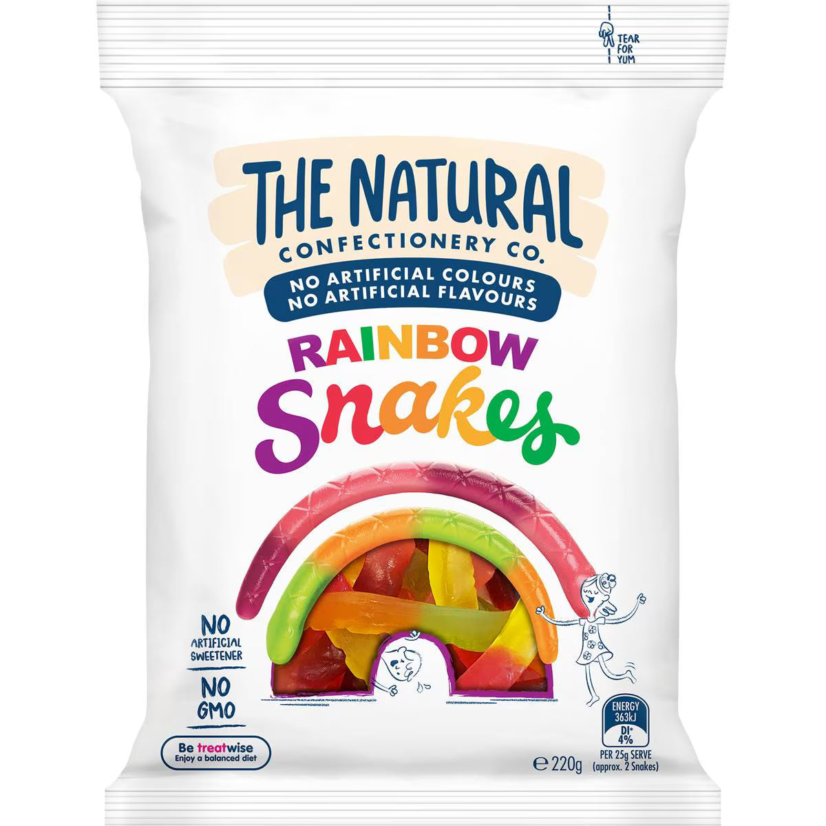 Rainbow Snakes Lollies | 220g | The Natural Confectionery Co. | YG-112589-MC-977030