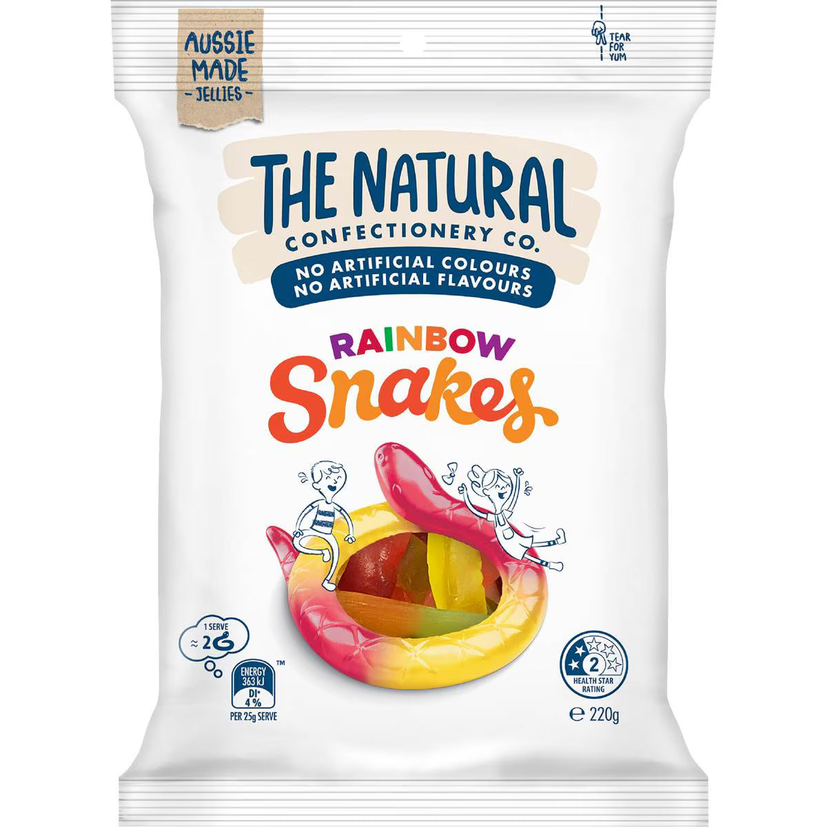 Rainbow Snakes Lollies | 220g | The Natural Confectionery Co. | YG-112589-MC-977030