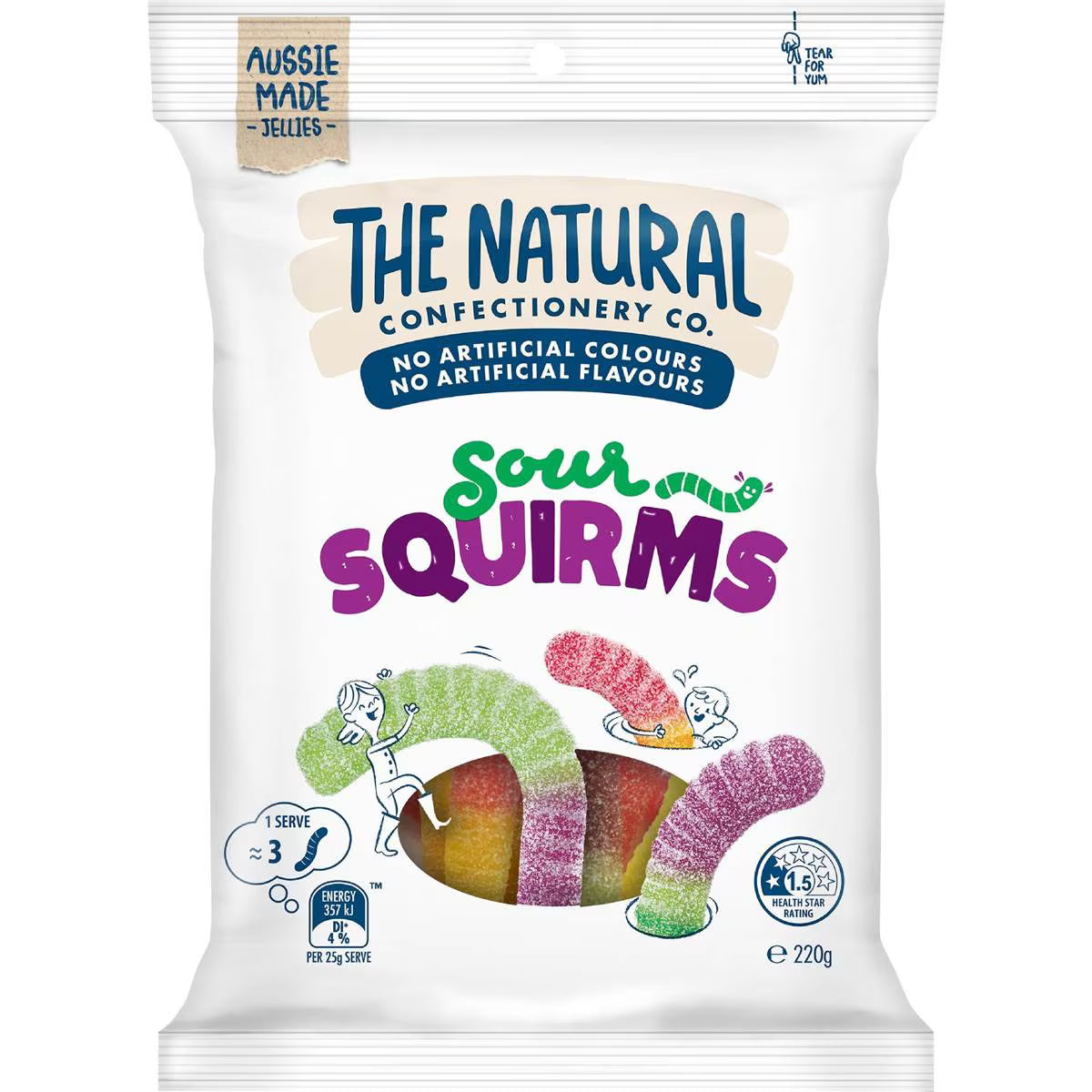 Sour Squirms Lollies | 220g | The Natural Confectionery Co. | YG-111672-MC-152084