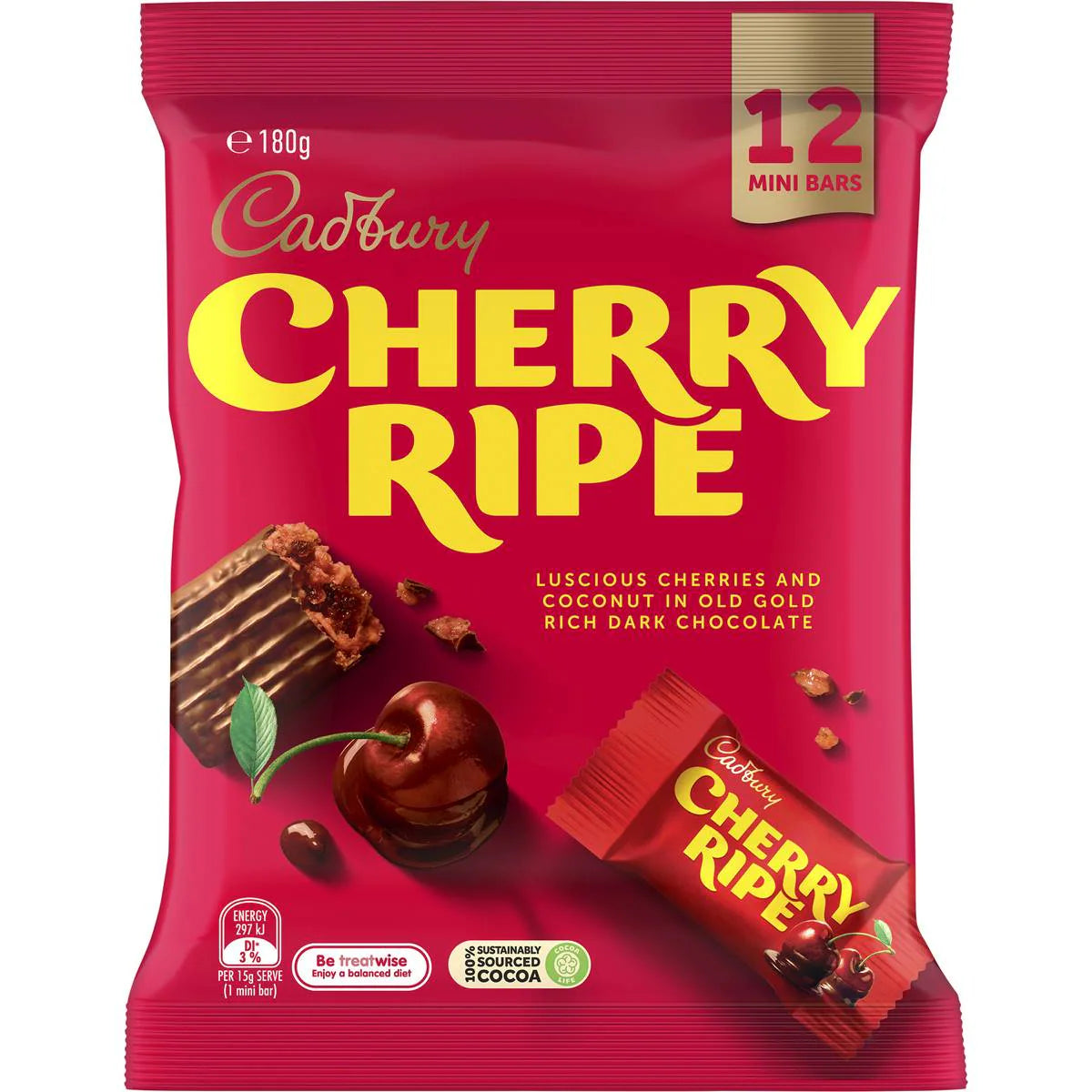 Cherry Ripe Dark Chocolate Mini Bars | 180g 12 Pack | Cadbury | YG-112675-MC-977577