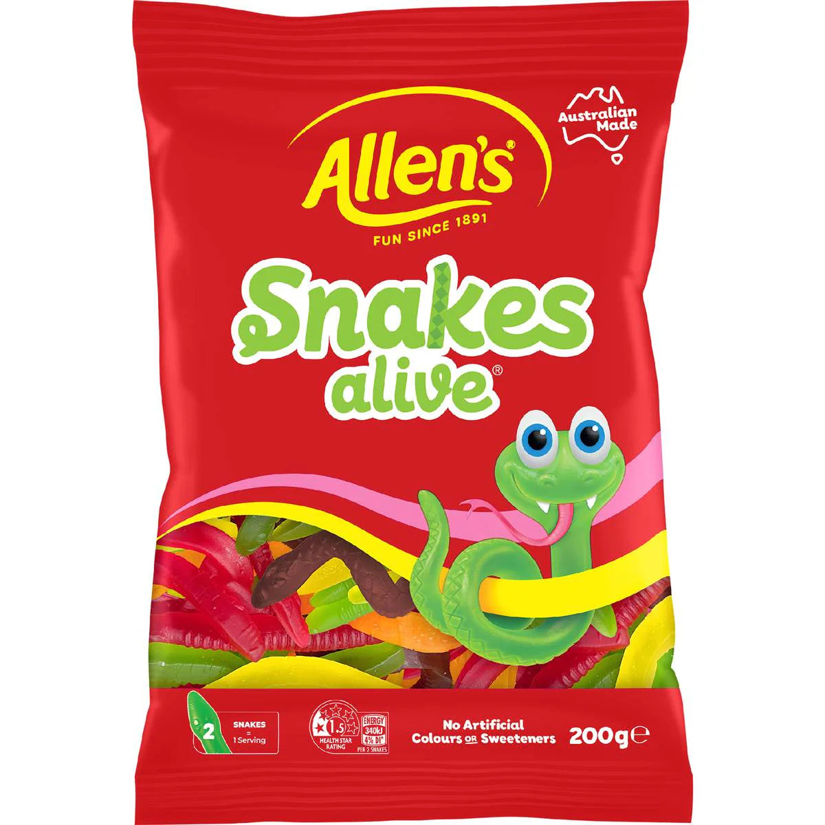 Snakes Alive Lollies Bag | 200g | Allen's | YG-111645-MC-976955