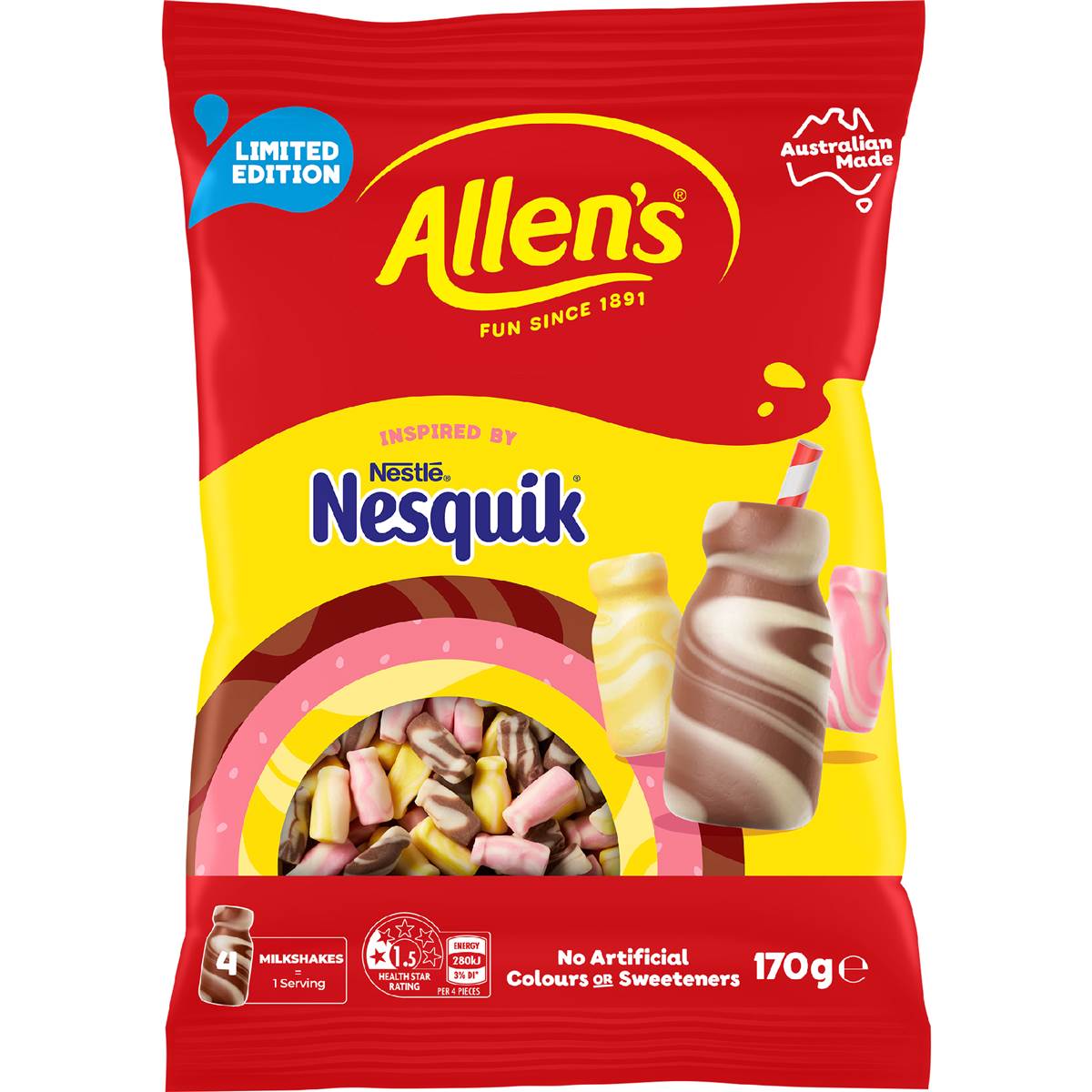 Nesquik Milkshakes Lollies Bag Strawberry & Banana | 170g | Allen's | YG-111653-MC-976976