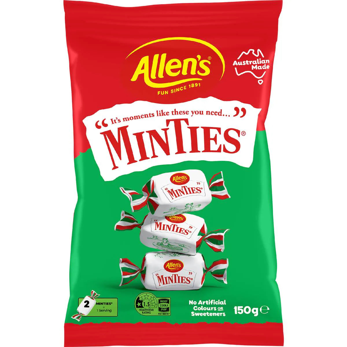 Minties Mint Chewy Lollies Bag | 150g | Allen's | YG-112568-MC-976945