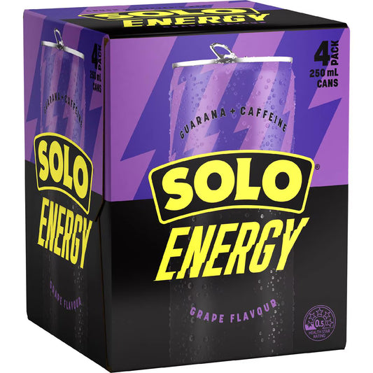 Energy Grape Flavour Cans | 250ml x 4 Pack | Solo | YG-111457-MC-975454