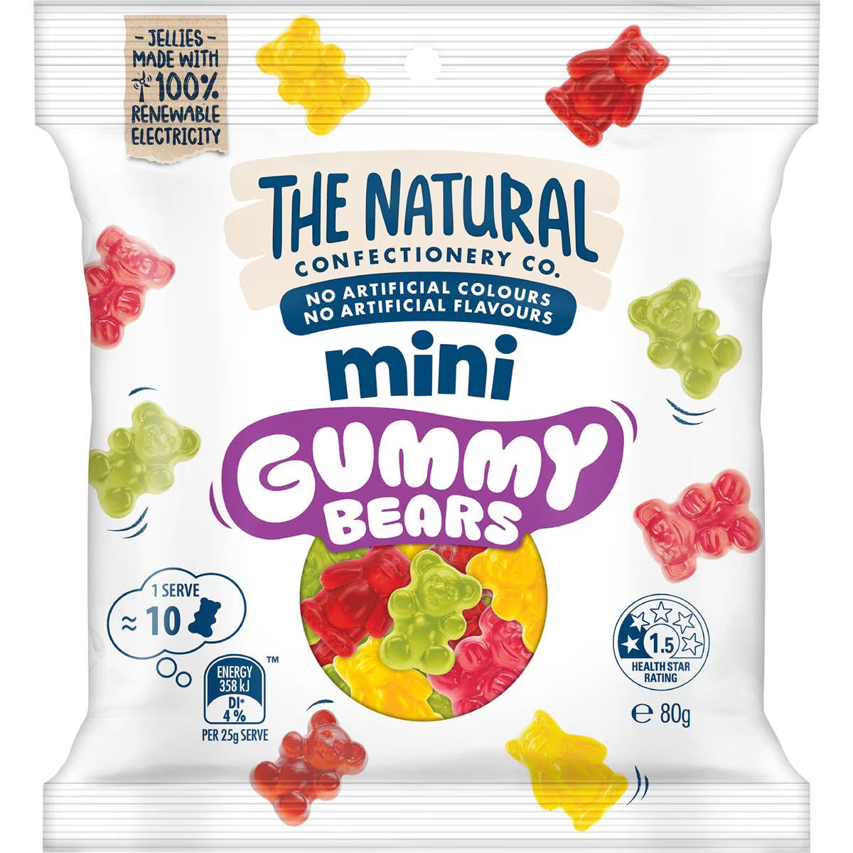 Mini Gummy Bears Lollies | 80g | The Natural Confectionery Co. | YG-111669-MC-977045