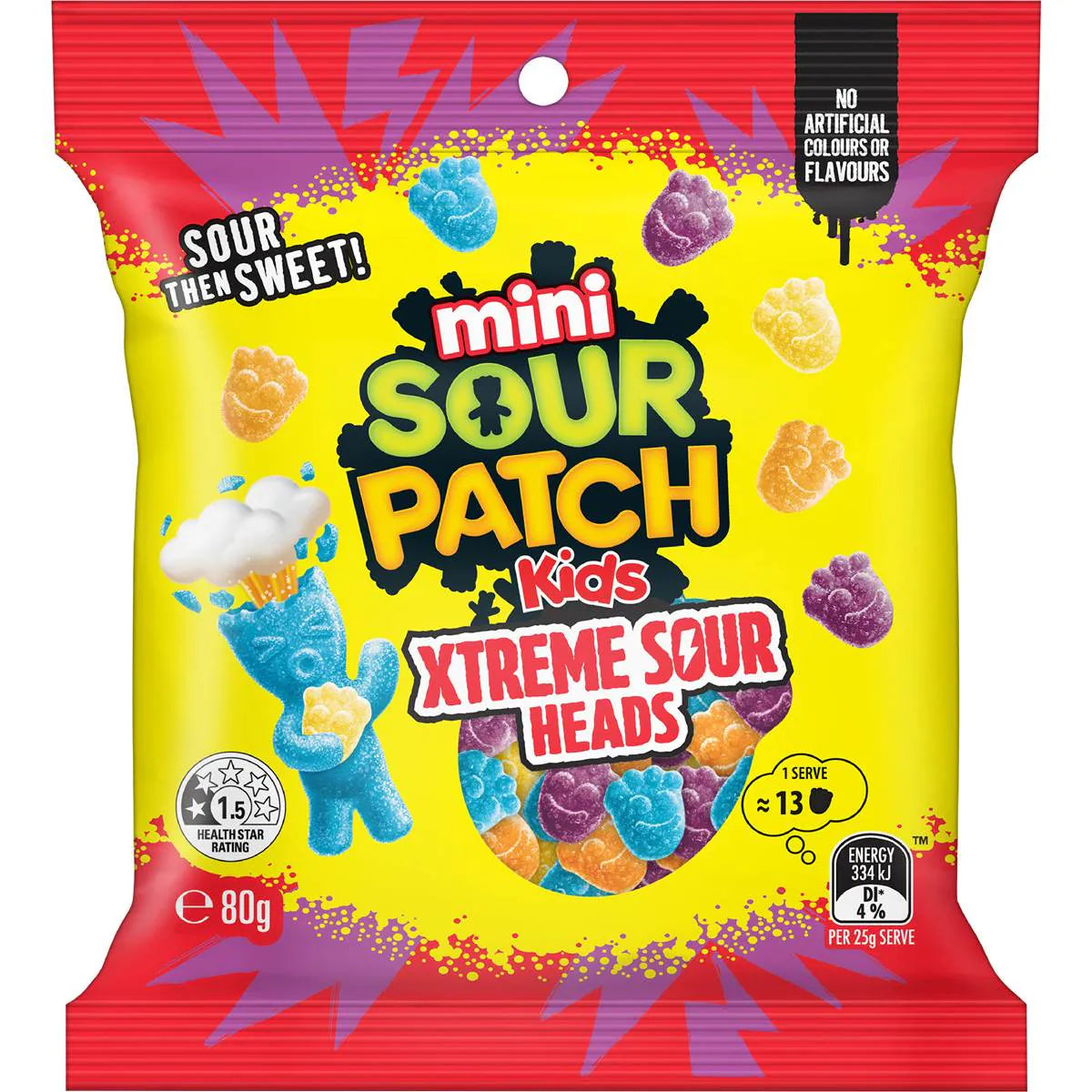Mini Xtreme Sour Heads Lollies | 80g | Sour Patch Kids | YG-111664-MC-977022