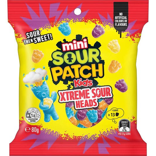 Mini Xtreme Sour Heads Lollies | 80g | Sour Patch Kids | YG-111664-MC-977022