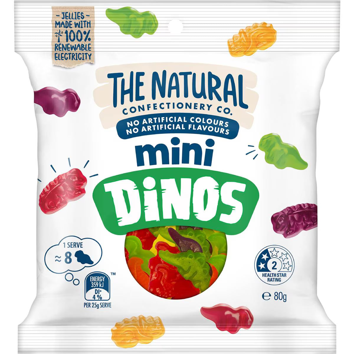 Mini Dino Lollies | 80g | The Natural Confectionery Co. | YG-111665-MC-977028