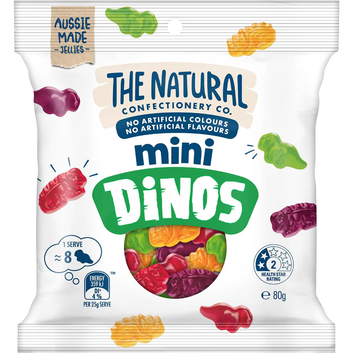 Mini Dino Lollies | 80g | The Natural Confectionery Co. | YG-111665-MC-977028
