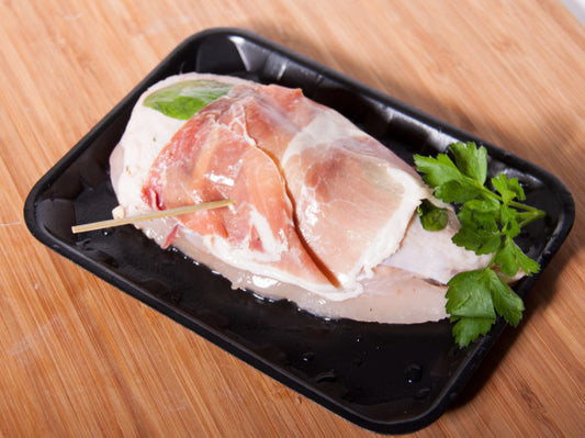 Prosciutto & Pesto Wrapped Chicken Breast Filled With Kalamata Olives  Sundried Tomato & Cheese