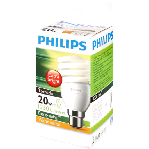 Philips Spiral Tornado Globe Warm White 20W Bayonet