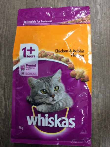Whiskas 1+ Years Adult Dry Cat Food With Chicken & Rabbit Bag 800g